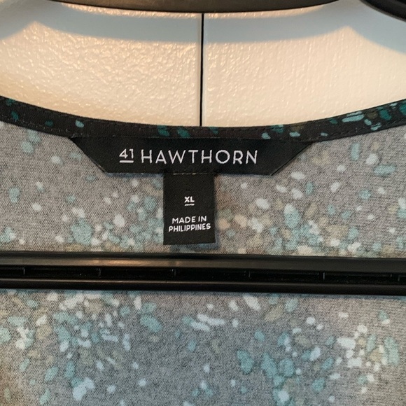 41 Hawthorn Mock Wrap 3/4 Sleeve Black & Green Blouse Size XL - Picture 5 of 6